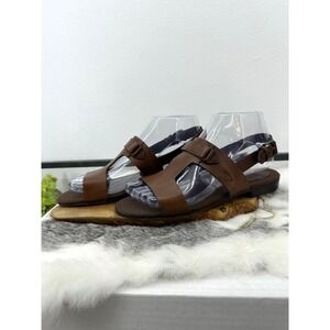 Enzo Angiolini Tricot sandals flat slip on brown leather 6M round toe $54